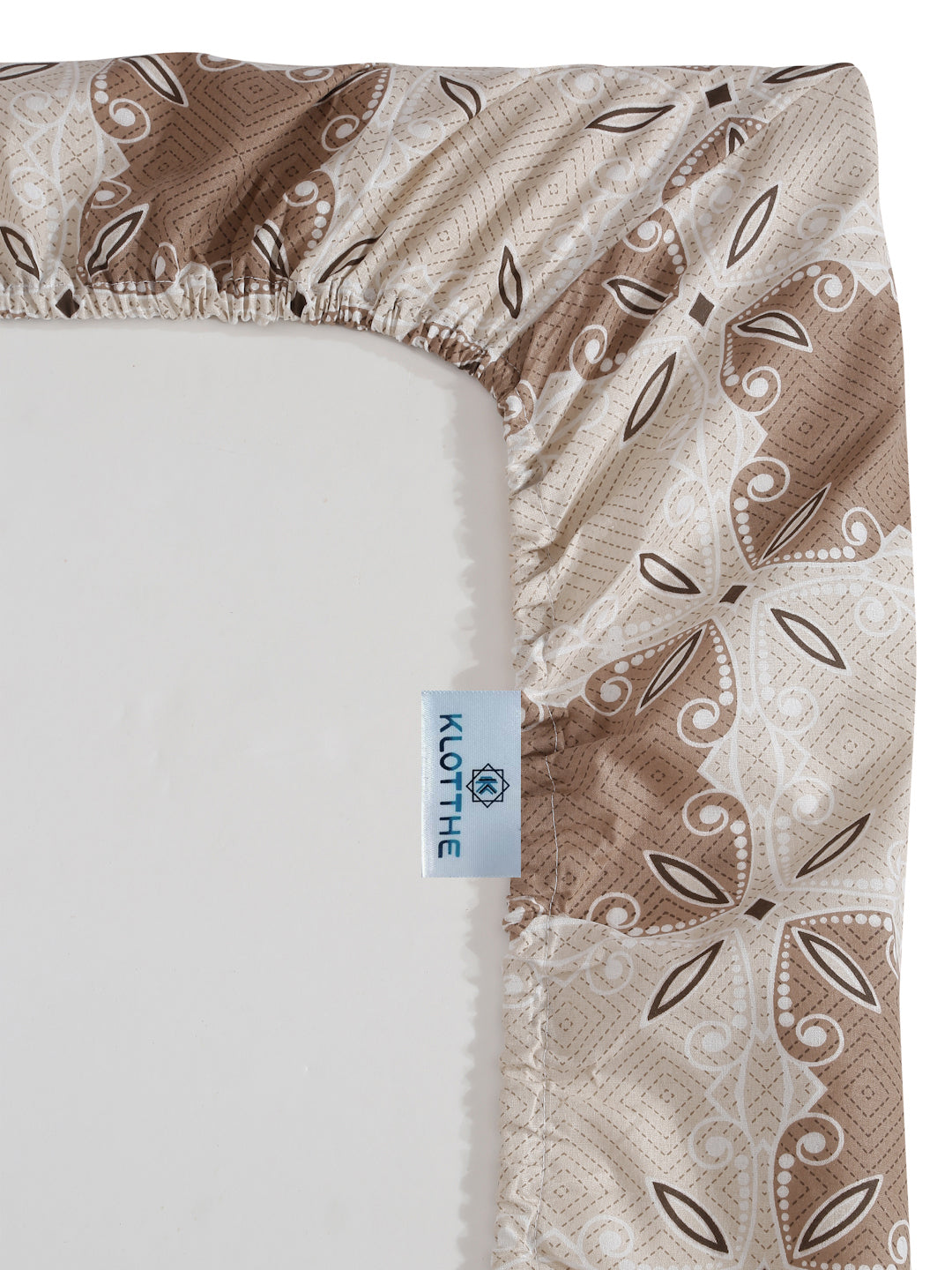 Klotthe Brown Floral 400 TC Pure Cotton Fitted Double Bedsheet with 2 Pillow Covers