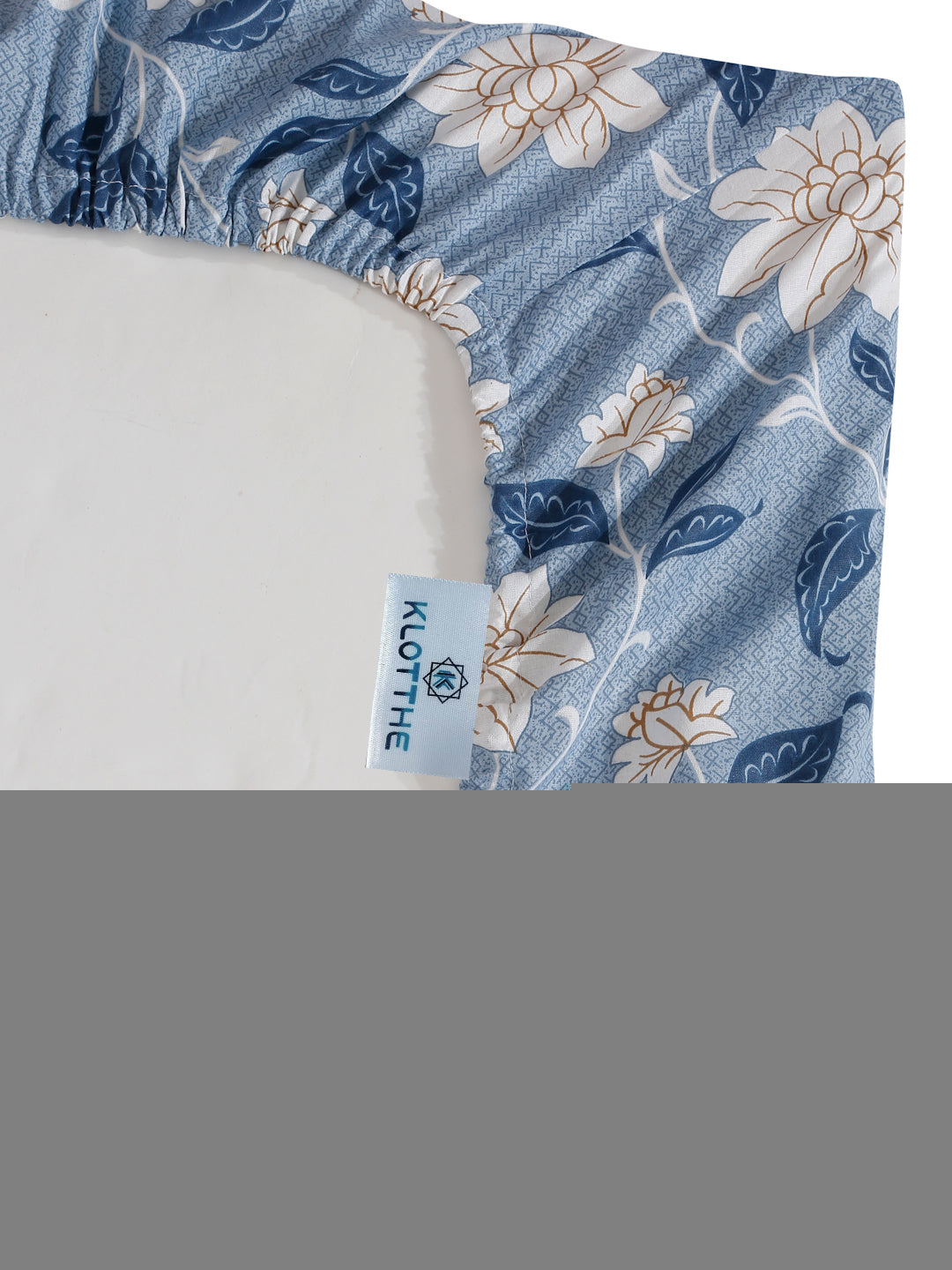 Klotthe Blue Floral 400 TC Pure Cotton Fitted Double Bedsheet with 2 Pillow Covers