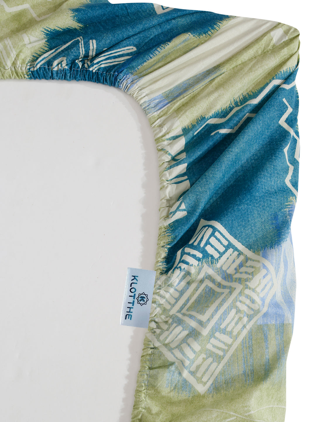 Klotthe Green Geometric 400 TC Pure Cotton Fitted Double Bedsheet with 2 Pillow Covers