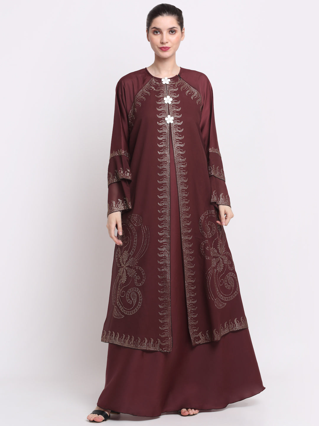 Klotthe Women Maroon Embellished Burqa With Scarves