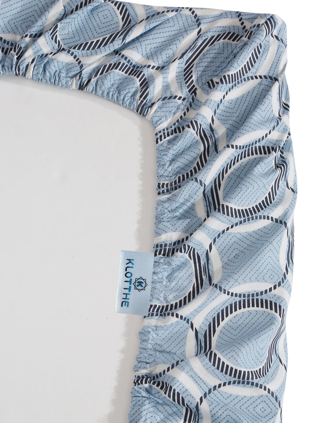 Klotthe Blue Geometric 400 TC Pure Cotton Fitted Double Bedsheet with 2 Pillow Covers
