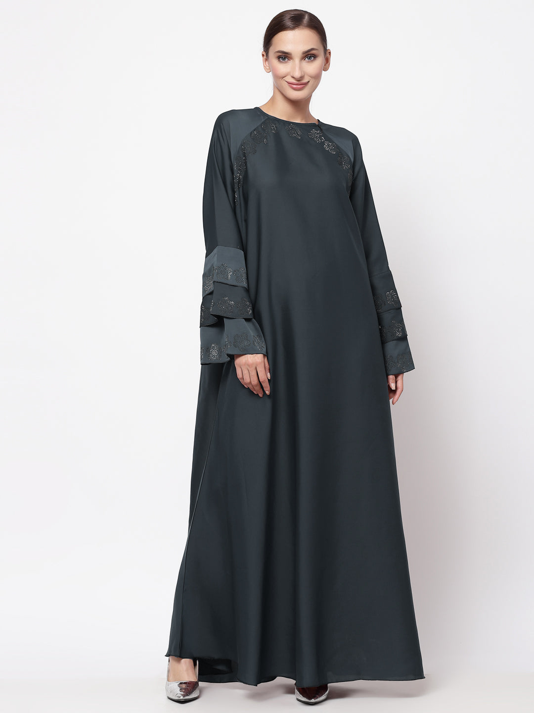 Klotthe Women Grey Embellished Burqa With Scarves