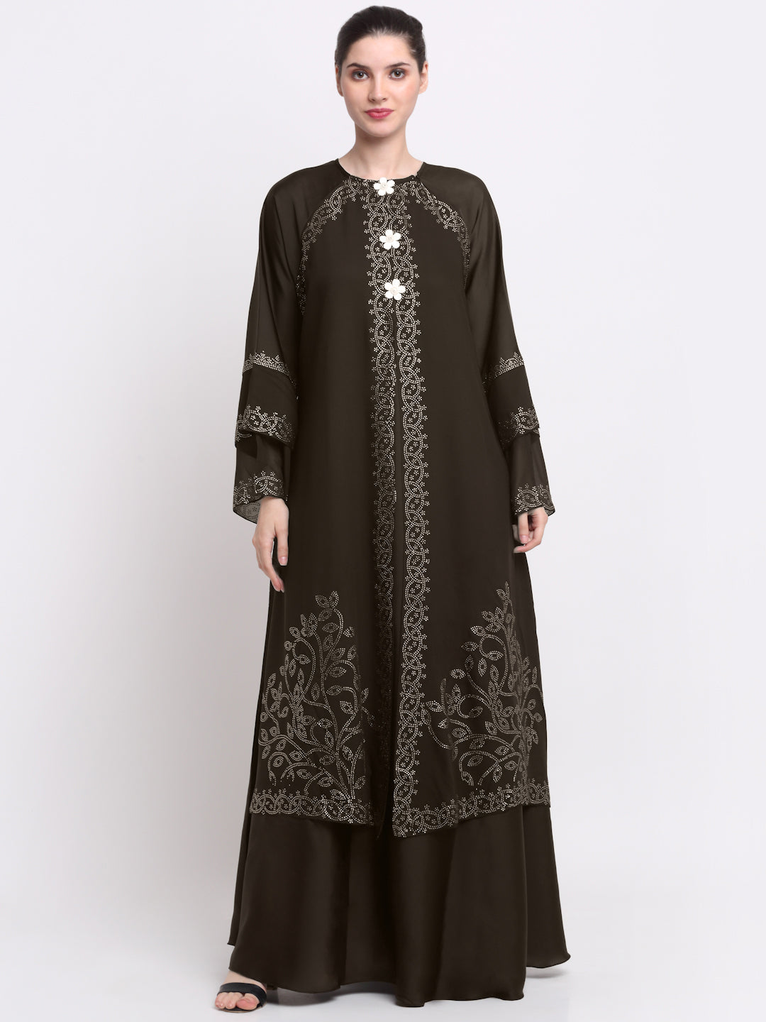 Klotthe Women Brown Embellished Burqa With Scarves