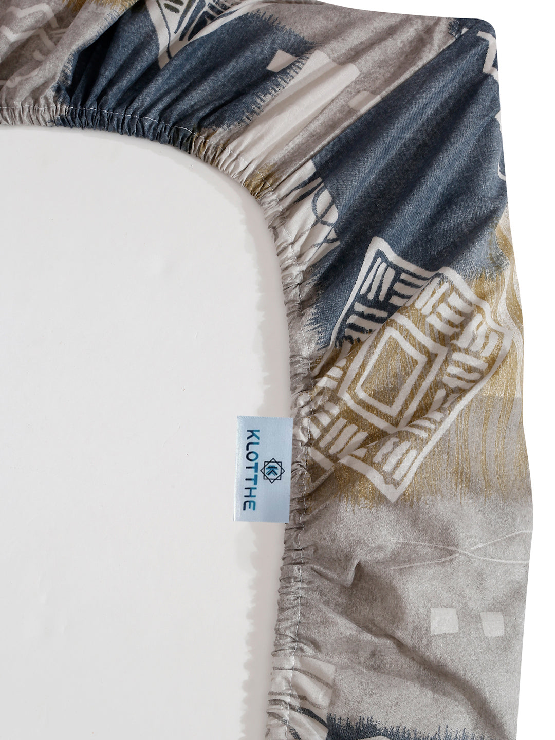 Klotthe Grey Geometric 400 TC Pure Cotton Fitted Double Bedsheet with 2 Pillow Covers