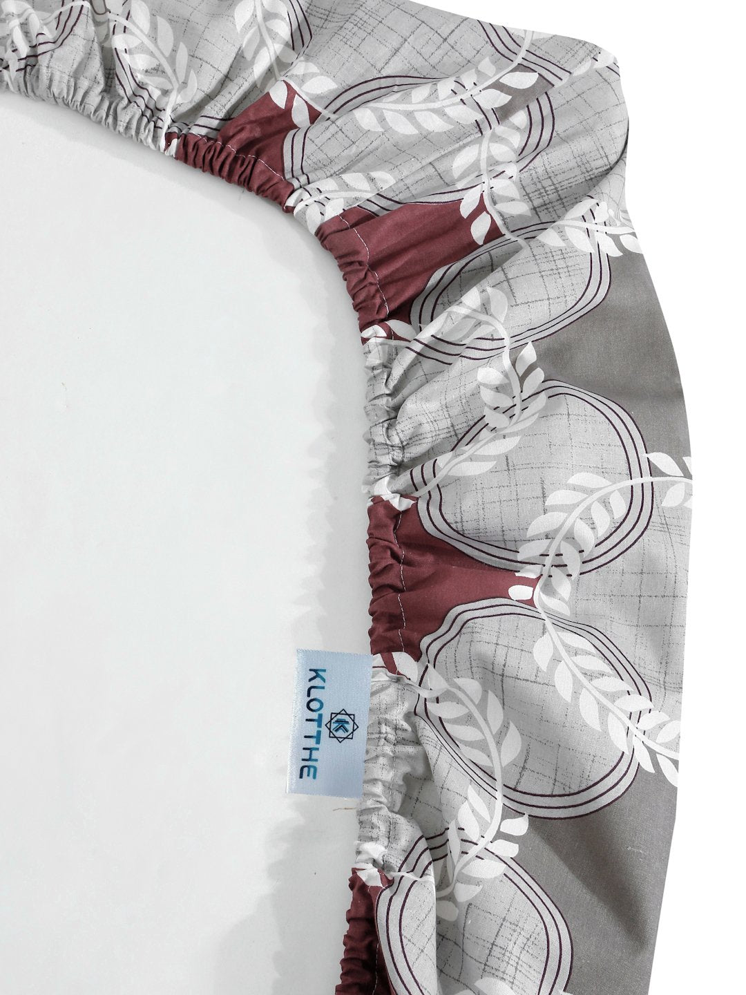 Grey Geometric 400 TC Pure Cotton Fitted Double Bedsheet with 2 Pillow Covers
