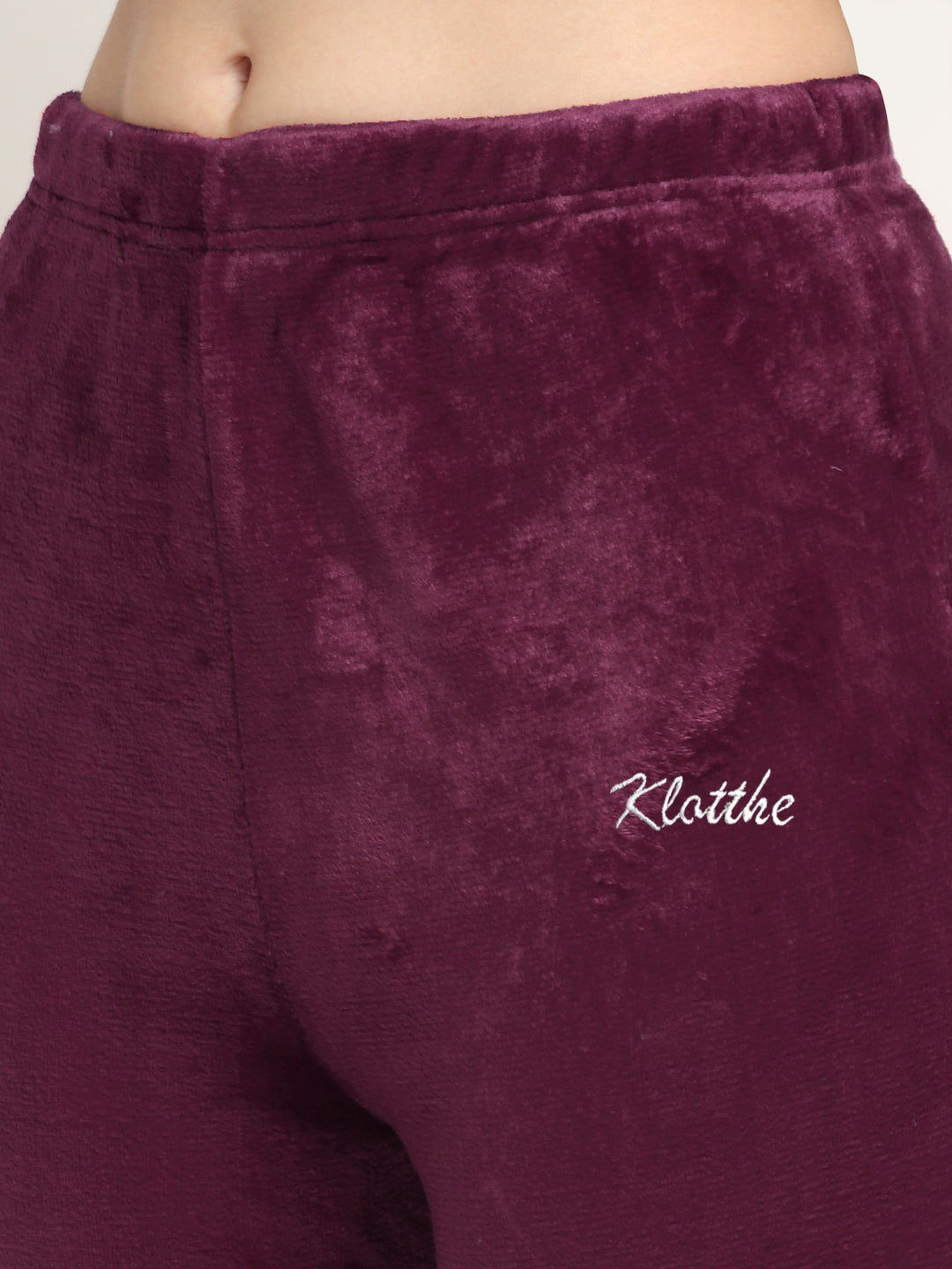 Klotthe Women Maroon Solid Wool Blend Hooded Night Suit