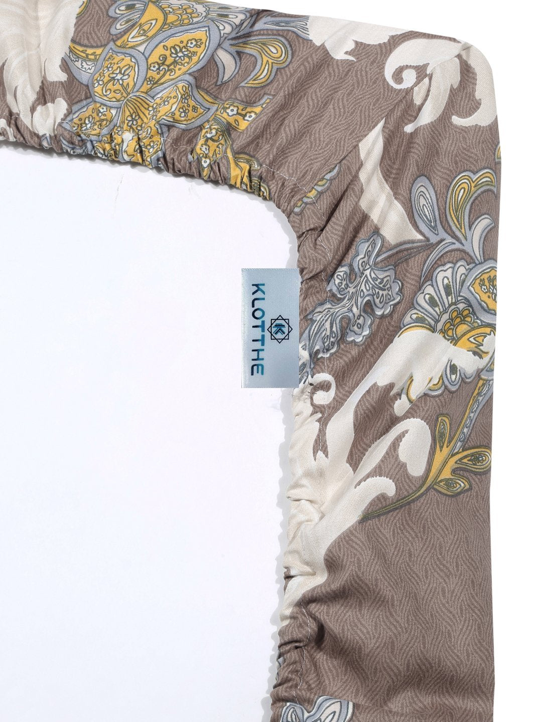 Brown Floral 300 TC Cotton Blend Fitted Double Bedsheet with 2 Pillow Covers