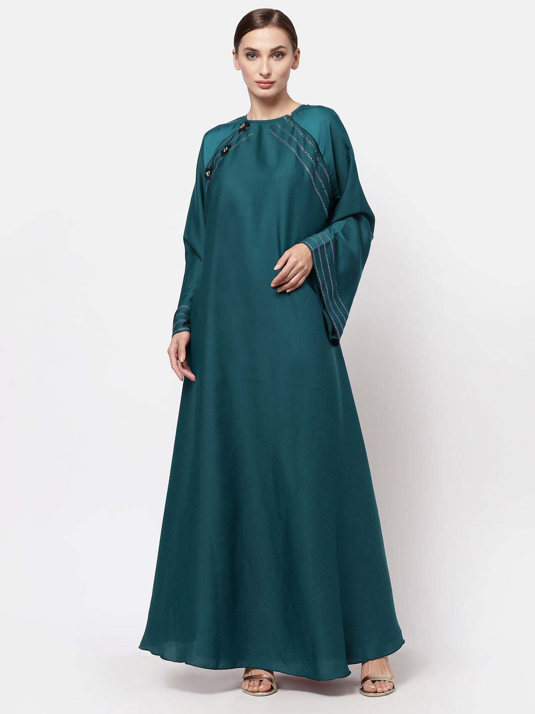 Klotthe Women Turquise Embellished Burqa With Scarves