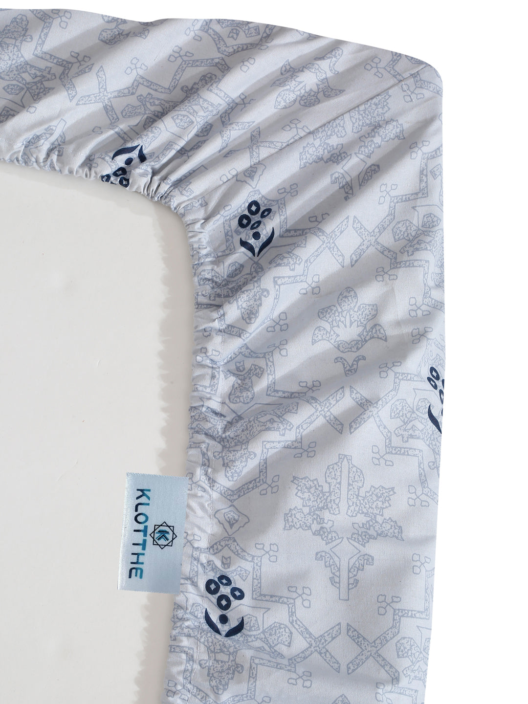 Klotthe Blue Floral 400 TC Pure Cotton Fitted Super King Double Bedsheet with 2 Pillow covers