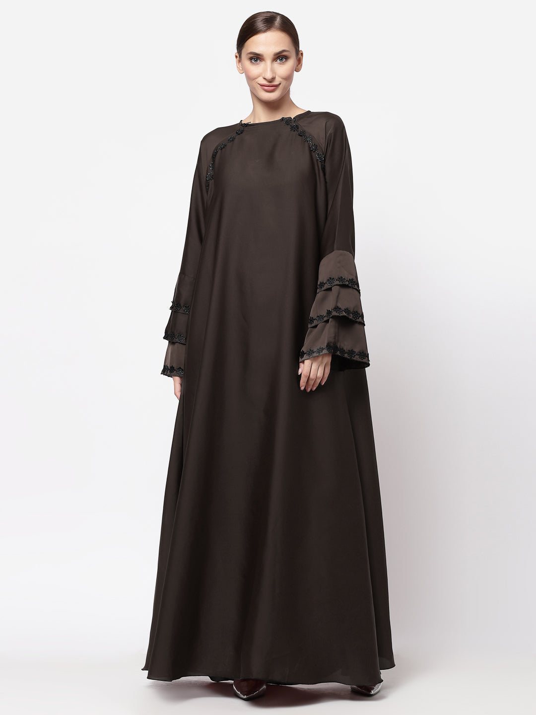 Klotthe Women Brown Embellished Burqa With Scarves