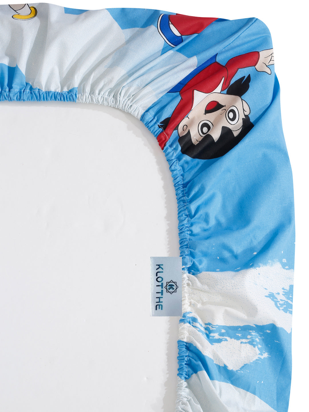 Klotthe Blue Cartoon Characters 400 TC Pure Cotton Fitted Double Bedsheet with 2 Pillow Covers