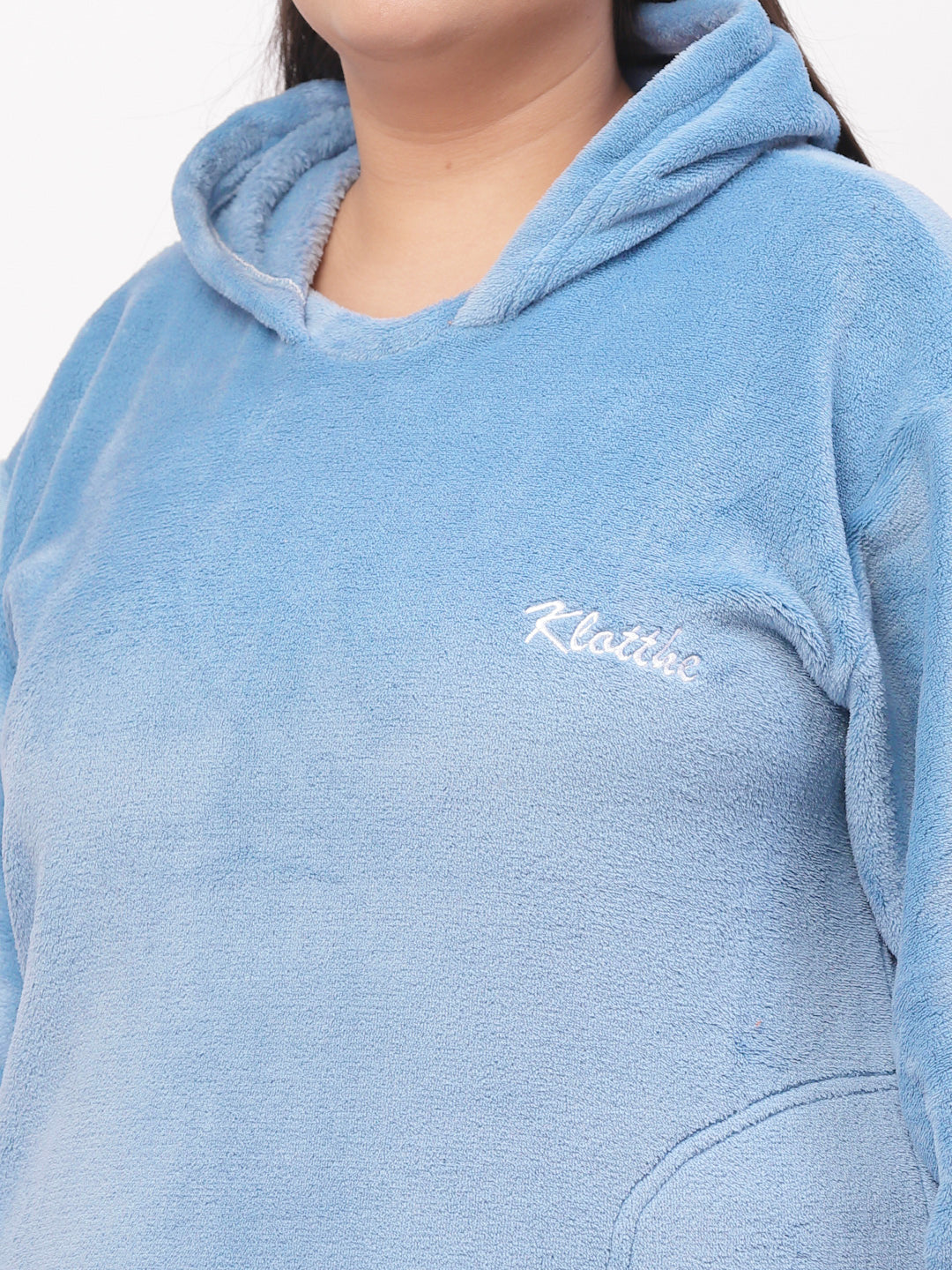 Klotthe Women Blue Wool Blend Solid Hudi Night Suit