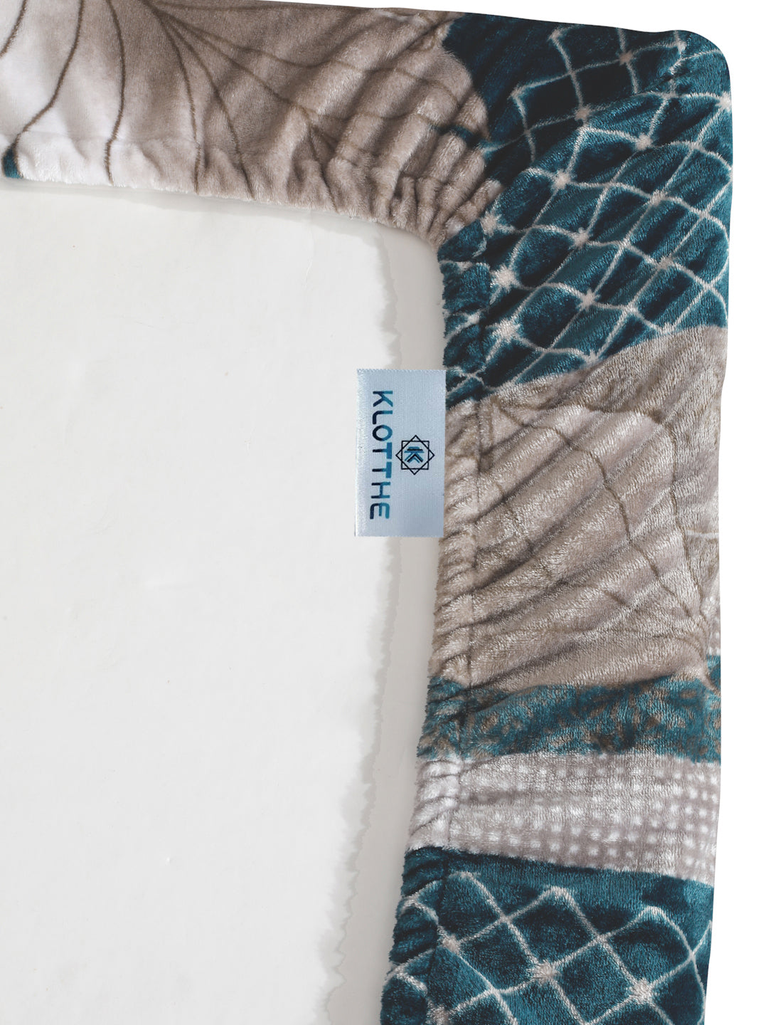 Klotthe Turquoise Floral Woolen Fitted Single Bed Sheet with Pillow Cover