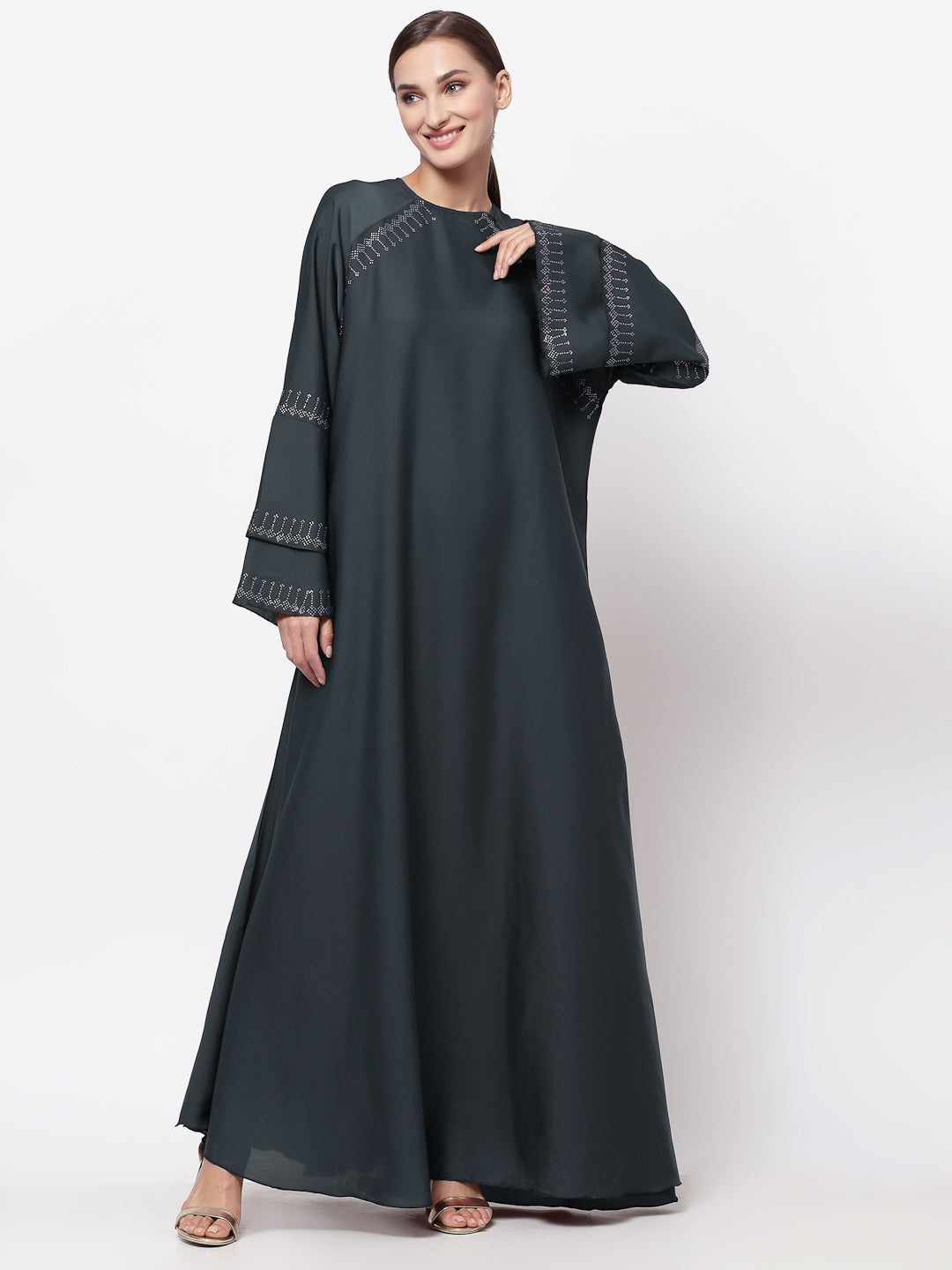 Klotthe Women Grey Embellished Burqa With Scarves