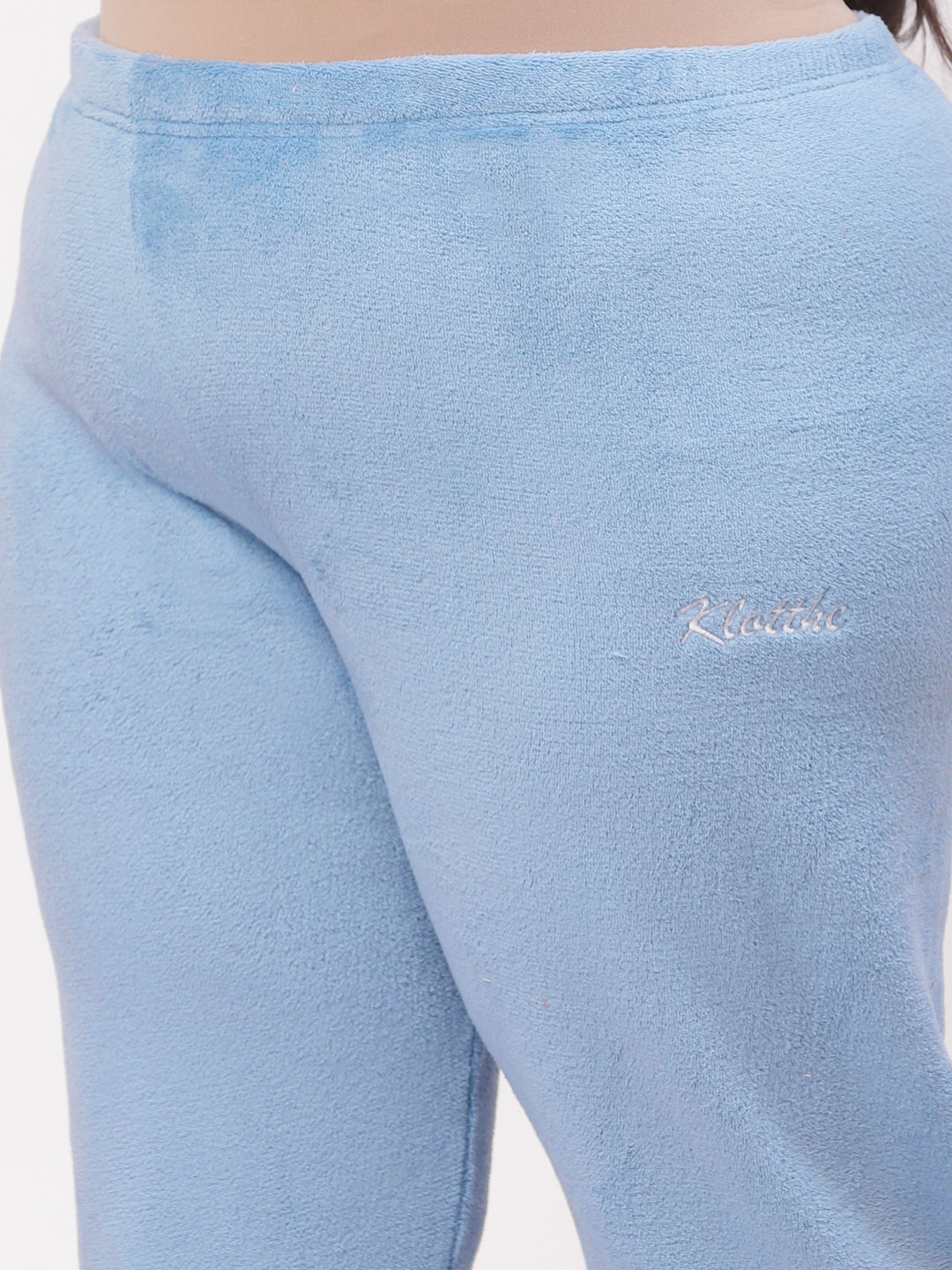 Klotthe Women Blue Wool Blend Solid Hudi Night Suit