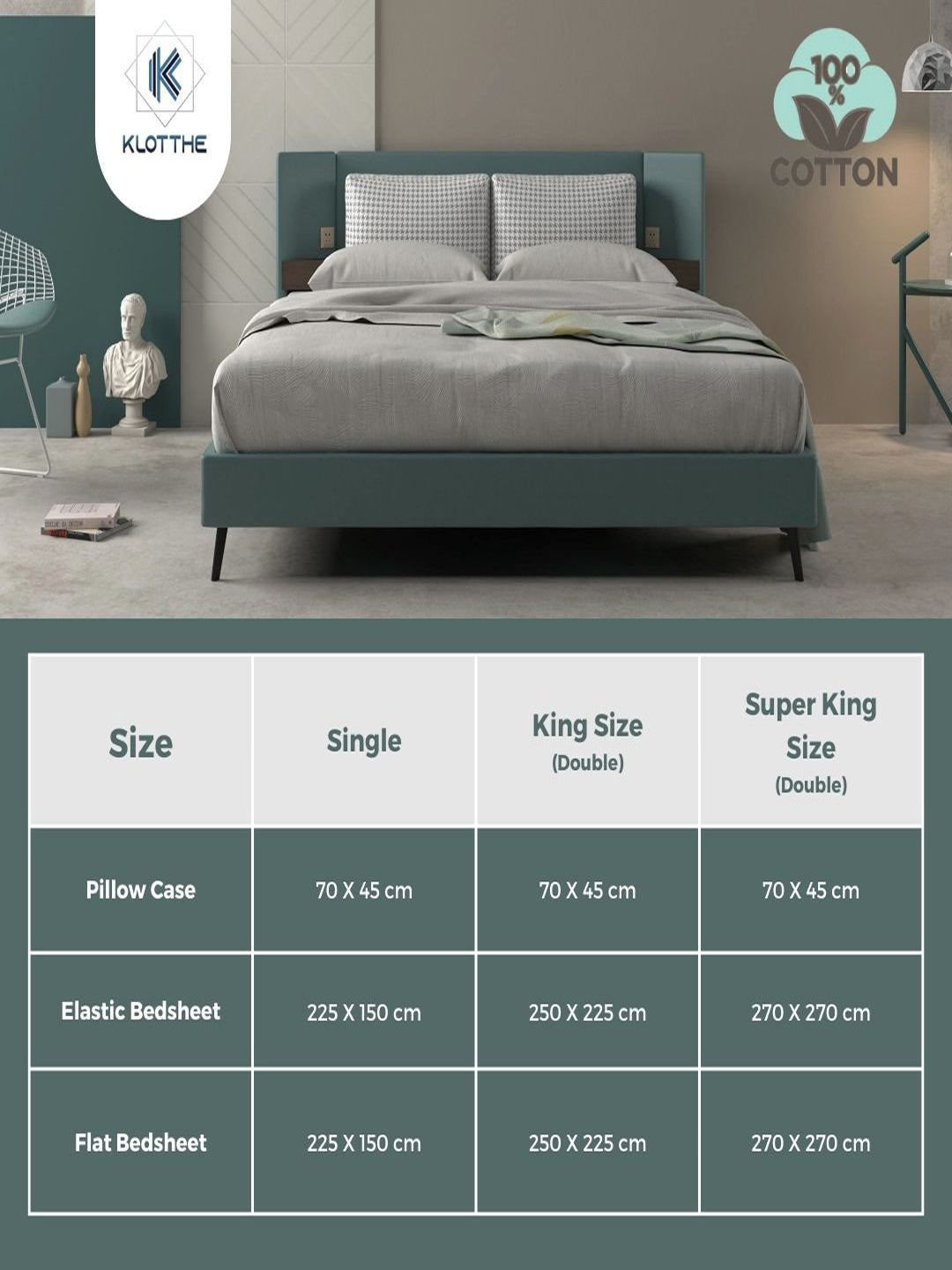 Klotthe Black Geometric 400 TC Pure Cotton Fitted Super King Double Bedsheet with 2 Pillow covers